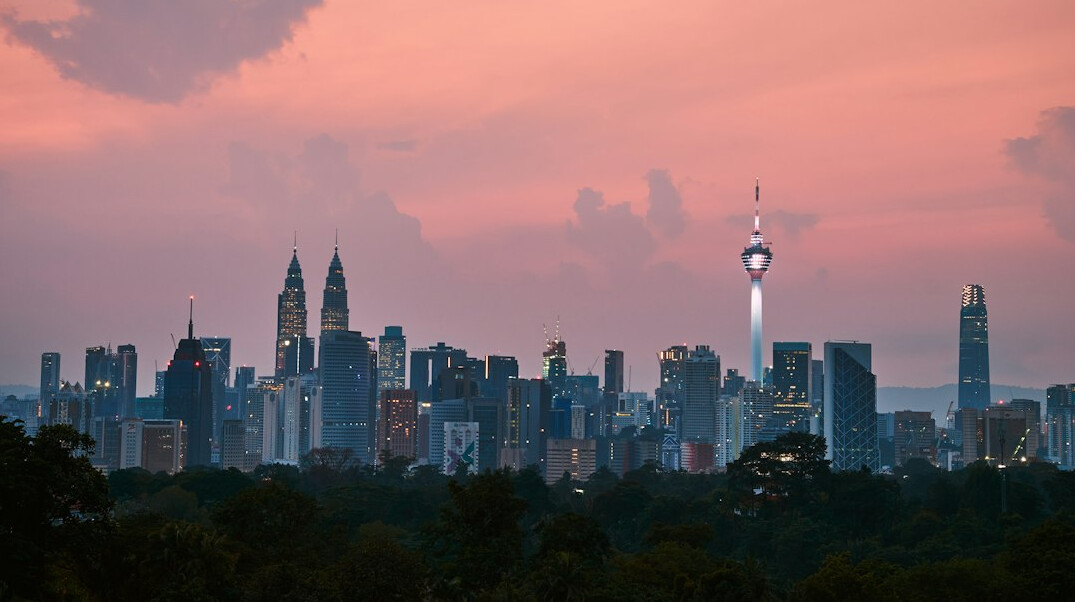 city skyline at sunset