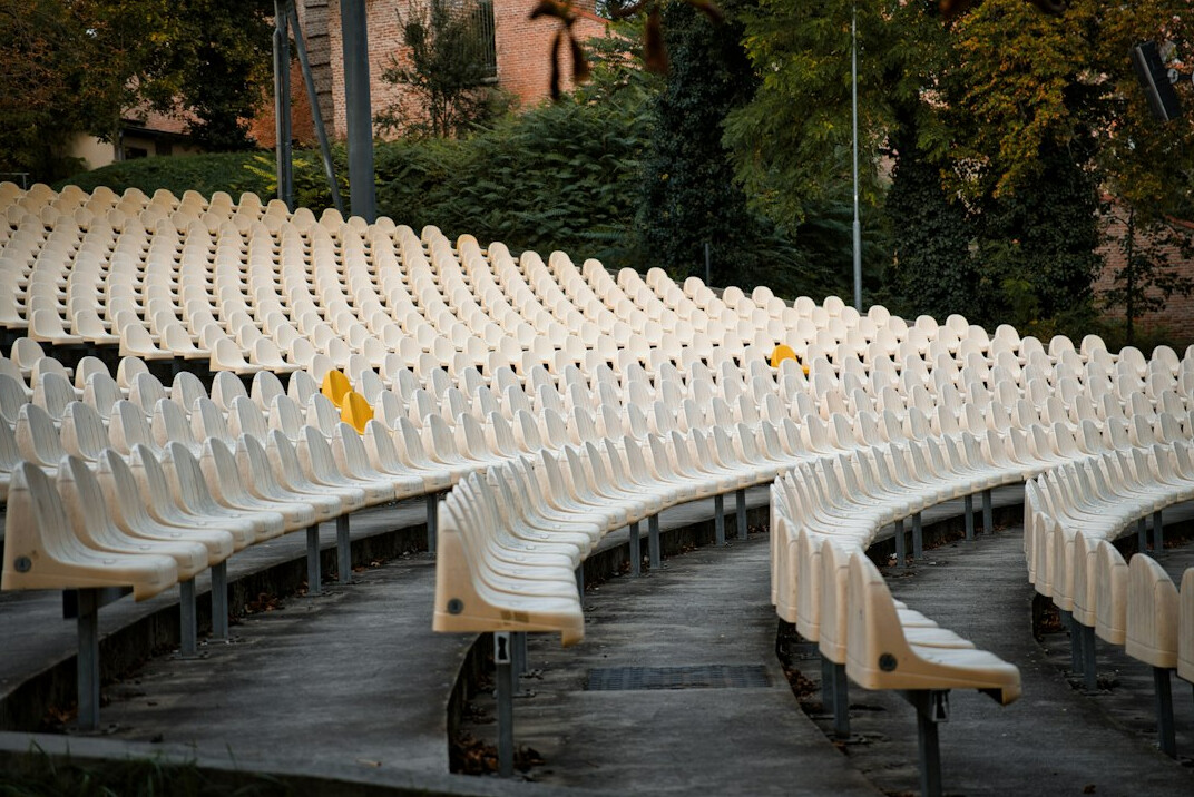 Rows of theater seats before a show